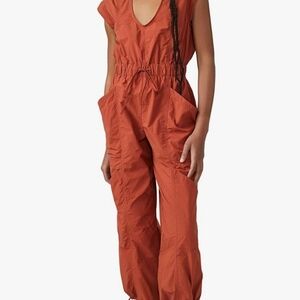 Free People Fly by Night Jumpsuit Red Earth